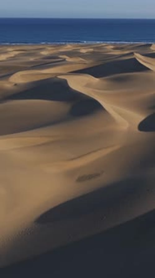 Aerial view of Maspalomas dunes and ocean in Gran Canaria