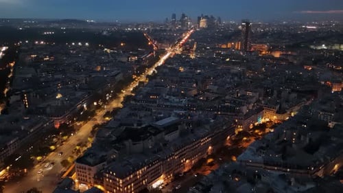 Aerial shot of Paris at night, France