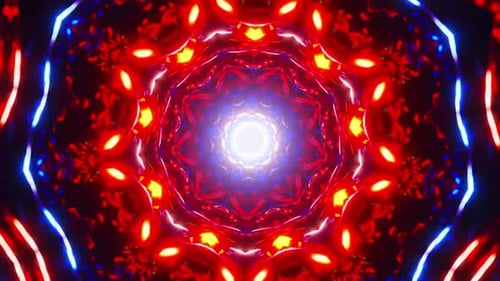 Hypnotic kaleidoscope tunnel loop with vibrant red and blue lights
