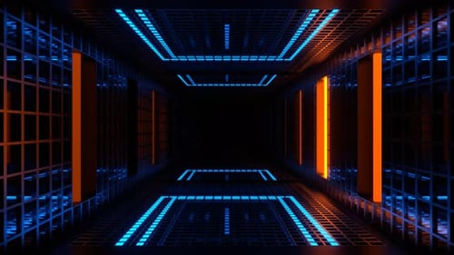 Orange And Blue Grate Tunnel With Strobe Background Vj Loop In 4K