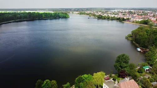 Aerial View of Kornik Town and Lake in Poland Nature and Architecture