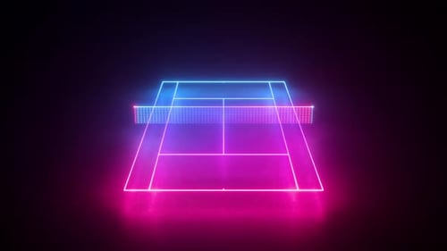 neon tennis court scheme rotating, sportive playground virtual plan spinning