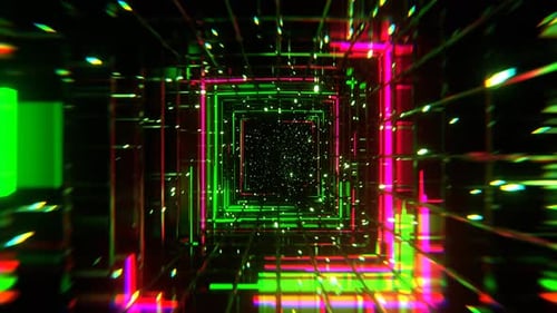 Green And Pink Mesh Square Neon Portal Background Vj Loop I 4K