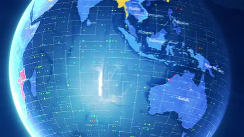 Global Digital Map with Data Network and Country Highlight