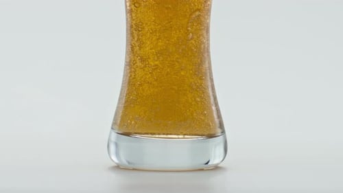 Glas voll frisches Lagerbier auf weißem Hintergrund Nahaufnahme