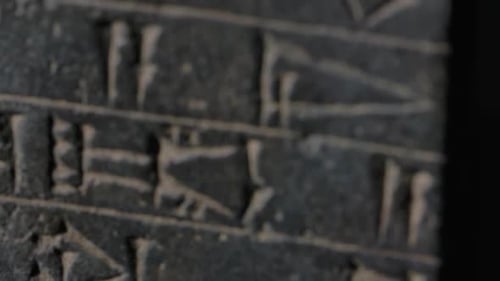 Macro close up rotating view of Cuneiform tablet