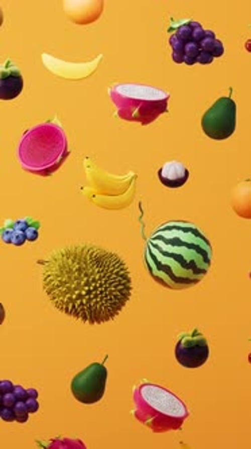 Vibrant 3D Floating Fruits Seamless Loop Background