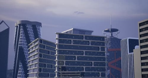 Arquitectura moderna en un horizonte urbano al anochecer cerca de un vibrante centro de la ciudad