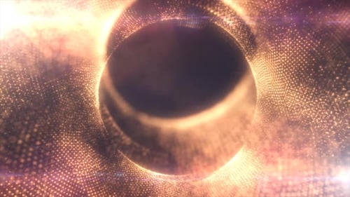 Round yellow frame from energy magical glowing particles and lines abstract background