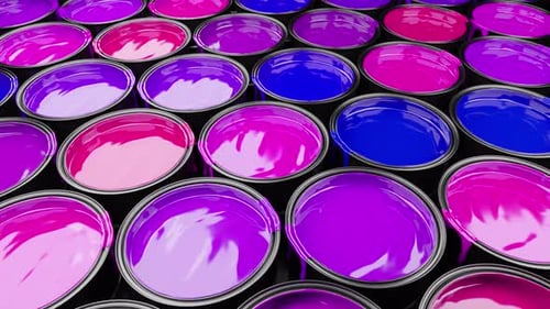 Vibrant Liquid Paint Cans in Pink, Purple, and Blue