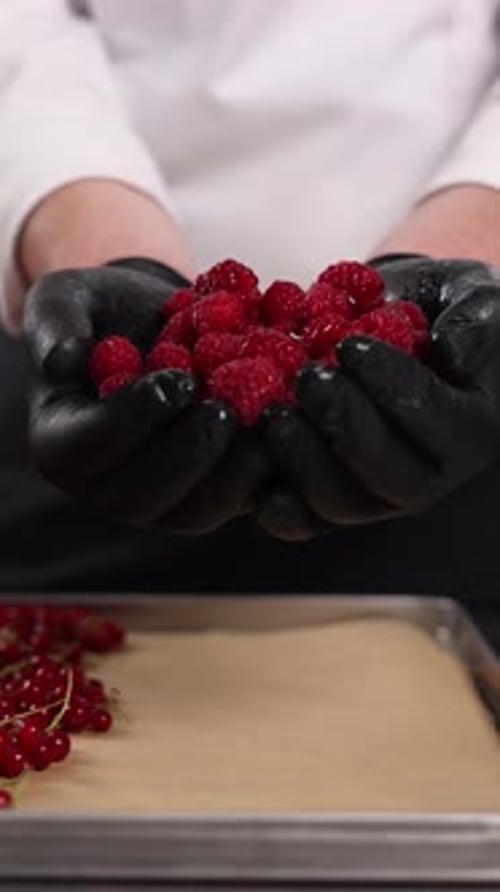 The chef Freeze Fruits and Vegetables in the kitchen. Close-up
