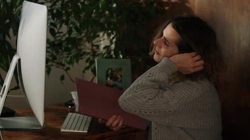 Overworked Stressed Young Woman Works in Home Office