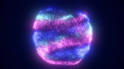 Abstract sphere ball of blue and purple glowing bright flying energy particles, video 4k, 60 fps