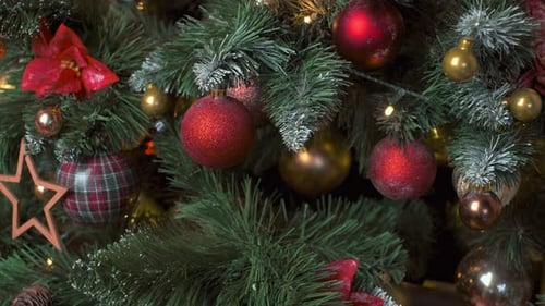 Decorated Christmas Tree with Lights and Ornaments