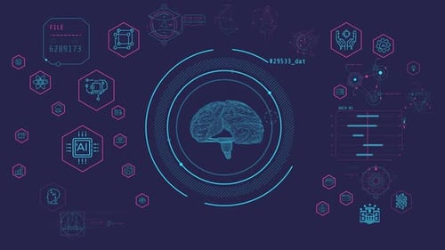 Futuristic Artificial Intelligence Brain and Data Display Interface