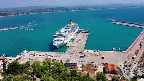 Hyper lapse Of Cruise Ship Docked in a port - Front View
