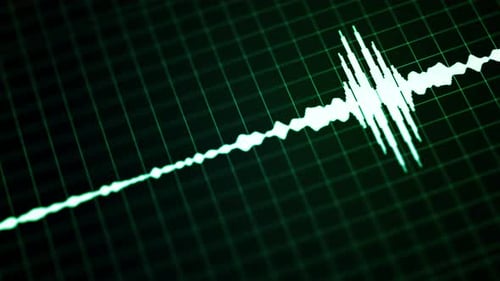 Abstract Sound Wave Visualization on Digital Grid Background