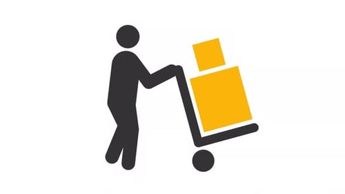 Animated Icon of Person Pushing Hand Truck with Boxes