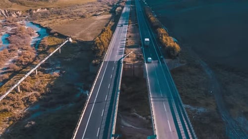 Aerial View of Cars Driving on a Highway