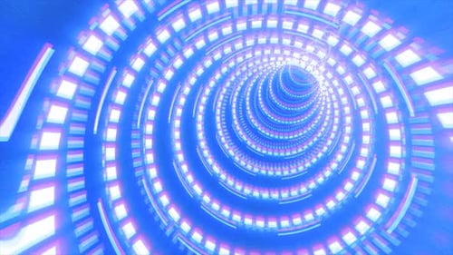 Abstract futuristic blue hi-tech tunnel from energy circles and magic lines