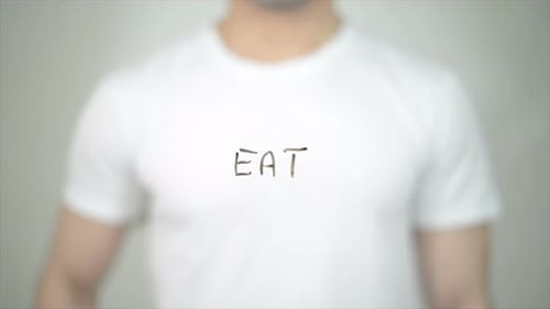 Eat, Man Writing on Transparent Screen