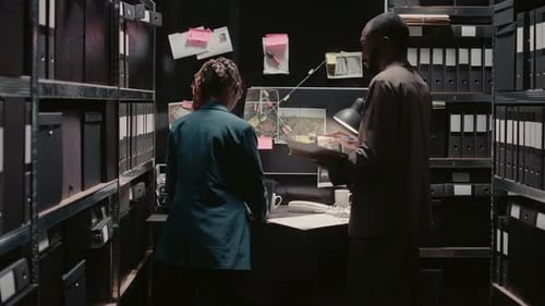 Detectives Reviewing Case in Dark Office