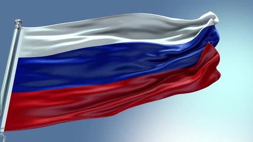 Realistic Russian Flag Waving Seamless Loop Against Blue Sky