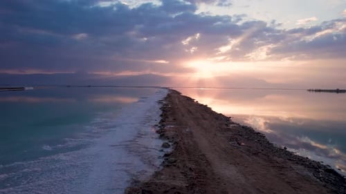 Scenic view in the morning of the sunrise over the Dead Sea
