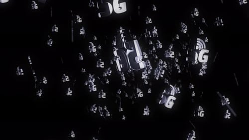 5G mobile wireless network technology symbol rain looped