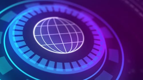 Animated Futuristic Digital Globe with Rotating HUD Interface