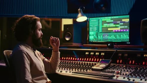 Tracking Engineer Used Audio Mixer in Professional Recording Studio