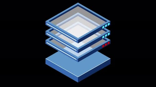 Изометрическая футуристическая серверная анимация. Изометрическая база данных или центр обработки данных. Абстрактный блокчейн