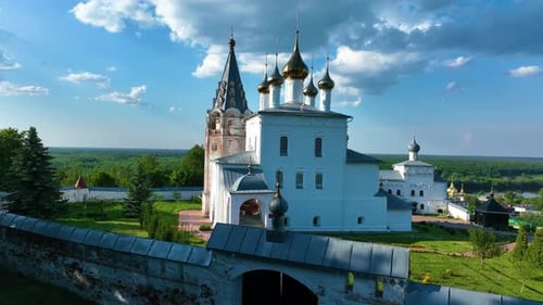 Historic Russian Orthodox monastery with golden domes