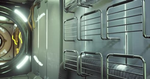 Exploration d'un habitat spatial futuriste élégant avec éclairage d'ambiance