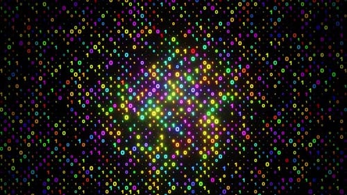 Vibrant Neon Binary Code Data Flow Background Loop