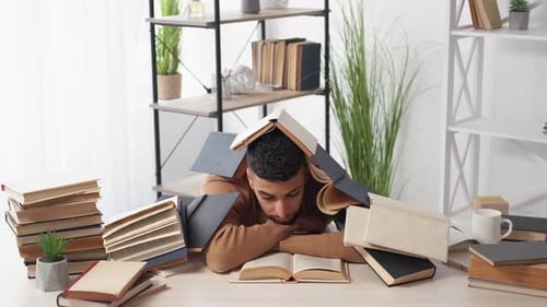 Preparing Exam Overload Man Many Tasks Tired