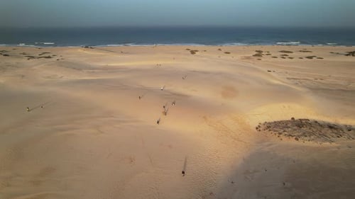 View of the sand dunes of Corralejo and the Atlantic Ocean Fuerteventura