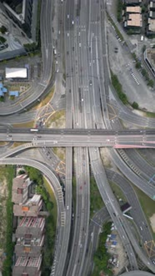Aerial of Morning Traffic on Multilane Road in Downtown Kuala Lumpur Malaysia