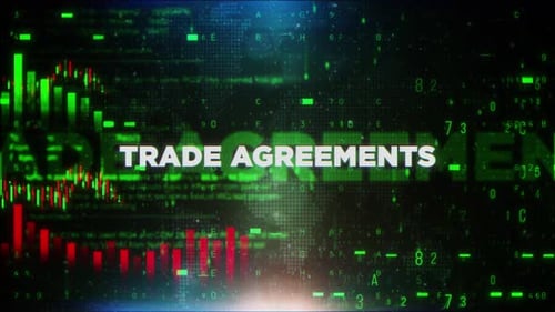 Trade Agreements With Decrease Bar Chart Graph And Arrow Green V02
