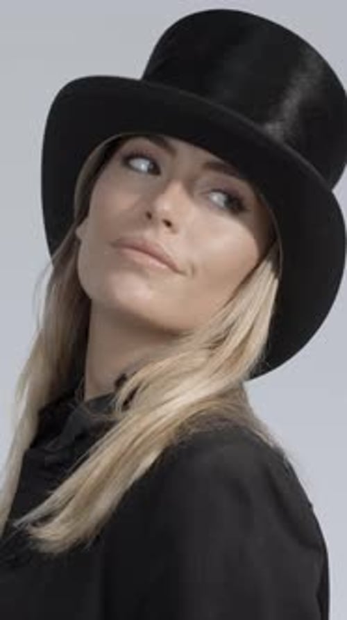 Woman with Black Top Hat in Vertical