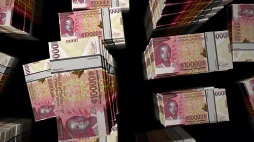 3d flight over the Guinea francs money banknote packs loop