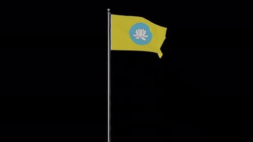 Waving Buddhist Flag with Lotus Symbol