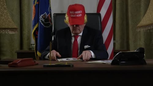 Trump doing work at his presidential desk in oval office HD