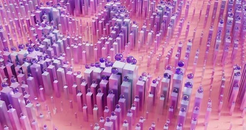 Fluid Abstract Wave Motion Background with Cubes and Spheres