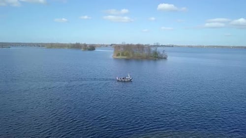 Steam Boat on the Lake in Holland Drone Footage in 4K