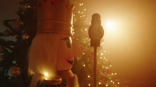 Nutcracker Near the Tree in Christmas Sunny Day