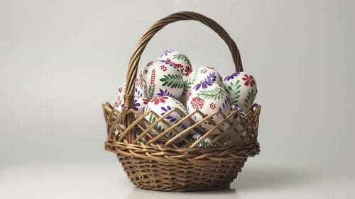 Easter eggs - traditional symbol for religious holiday, Easter eggs in the basket rotation