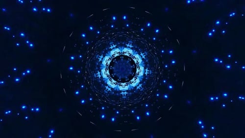 Dynamic blue digital tunnel with glowing lights creates futuristic motion