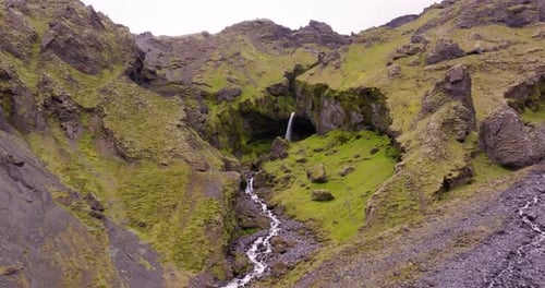 Aerial view of Stigafoss Waterfall in Iceland.