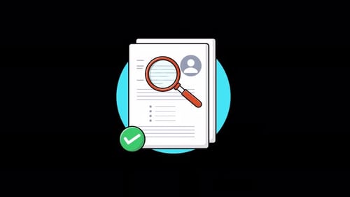 CV with Magnifying Glass. Recruitment Concept Animation Video - Transparent